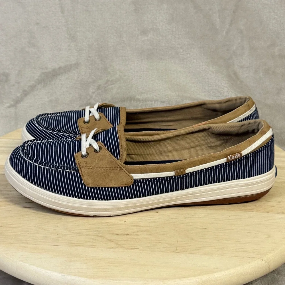 Keds Womens Ortholite Boat‎ Shoes Navy White Striped Loafers WF57107 Size 10